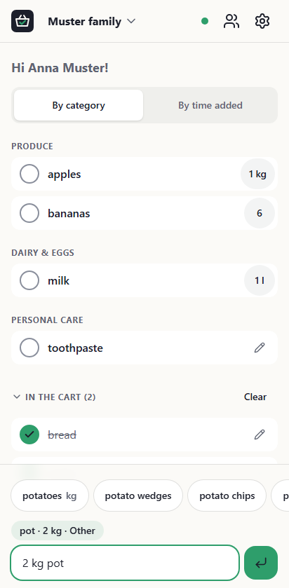 The add bar with a typed entry and suggestions below it